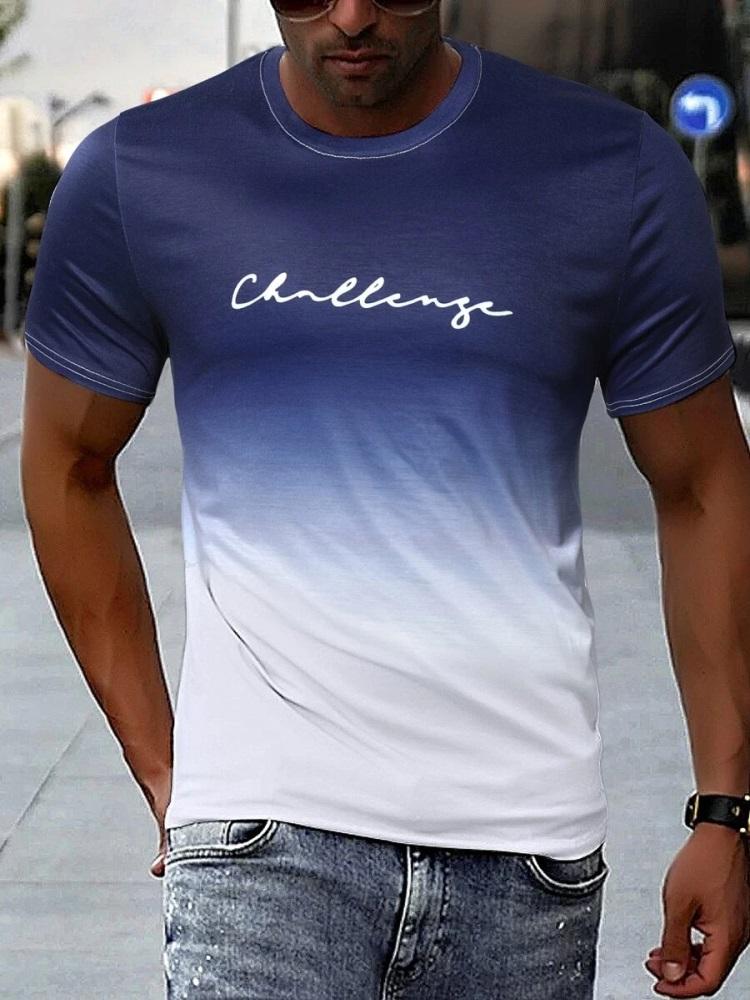 New Summer Casual Men's 3D Printed Gradient Short-sleeved Top Outdoor Sports Men's T-shirt Street Fashion T-shirt Letter Mens Top