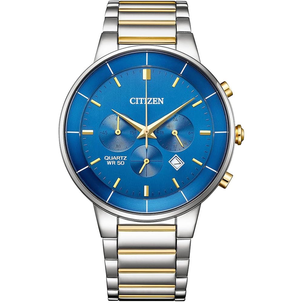 Citizen Chronograph Quartz Men's Watch AN8224-51L Blue Silver Gold Stainless Steel