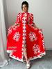 Красное платье ципао с цветочным принтом, свободным подолом и большим воротником
