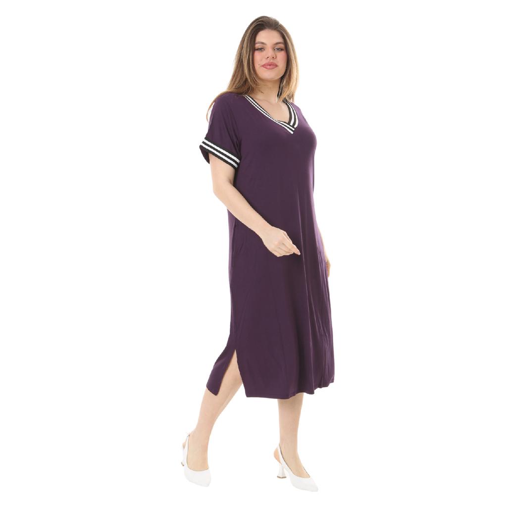 Women's Plus Size Short Sleeve Black V-neck Viscose Dress