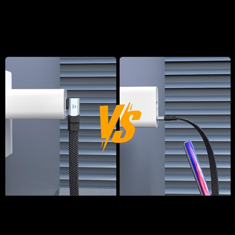 Угловой кабель USB C на USB C, 240 Вт, 90 градусов, Type C, зарядный шнур, кабель данных для смартфона, ноутбука