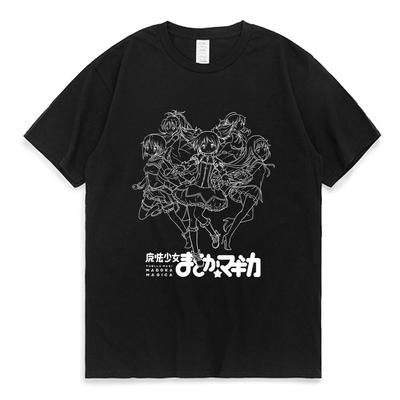 Футболки Madoka Magica, черная футболка с круглым вырезом Kawaii, футболка аниме Magical Girls Essential, одежда унисекс с короткими рукавами, топы