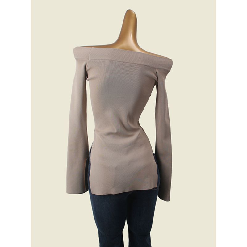 French Style Design off-the-Shoulder Sweater Fashion Wind Flare Sleeve Sexy Clavicle Sexy Autumn Undershirt