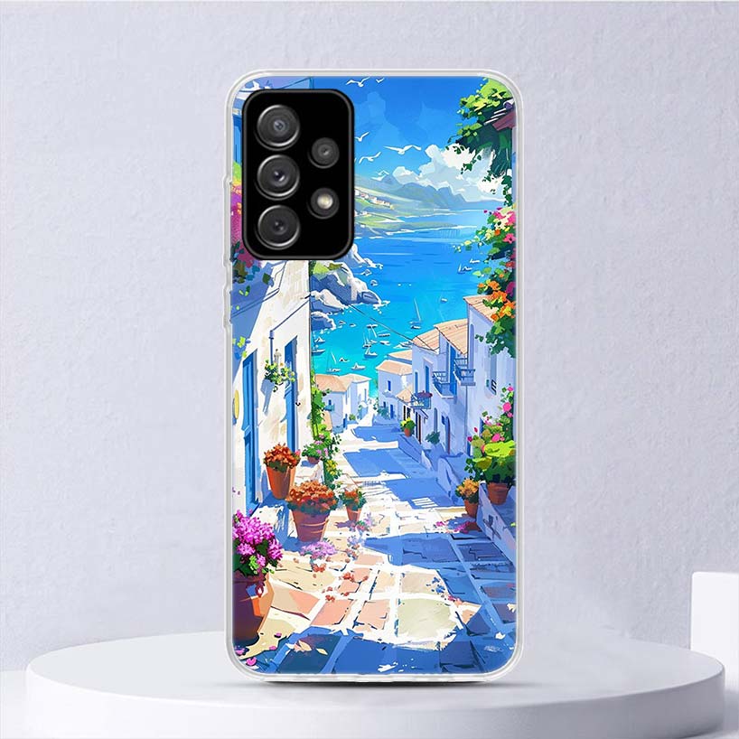 Греция Летом Санторини Мягкий Чехол Для Samsung Galaxy A17 A16 A26 A36 A56 A15 A14 A13 A55 A54 A53 Чехол Для Телефона A25 A35 A24 A34