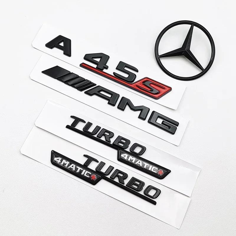 1pcs Black A45S Logo Turbo 4MATIC Badge Car Rear Star Sticker Trunk AMG Emblem For Mercedes Benz A 45S AMG W177 Accessories