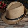 Men's Hat Woven Straw Sunshade Hat Casual Hat Belt Buckle Beach Hat Straw Sun White Wedding Black Belt Fedoras