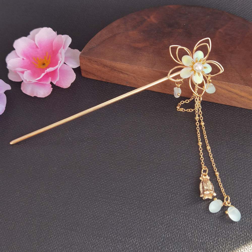 Chinese For Women Handwork Long Tassel Flower Hairpin Hanfu Hair Stick Hair Accessories Zinc Zinc Alloy