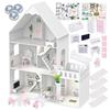 Grande Maison De Poupées En Bois 118 Cm, 3 Étages, LED Et Meubles Inclus - Blanc (GS0023_C-1)
