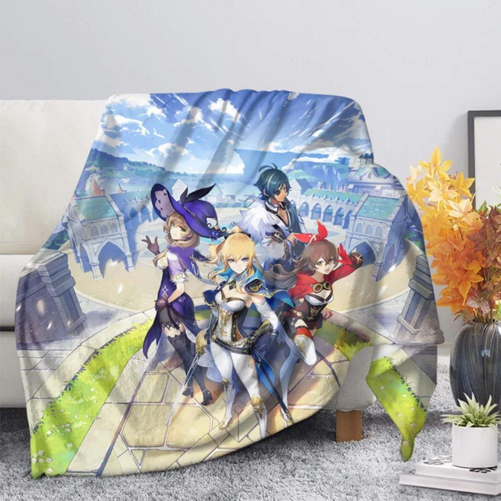 3d Printed Genshin Impact Girls Blanket Bedspread Cute Flannel Home Camping Aircraft Blanket Plush Soft Comfortable Blanket