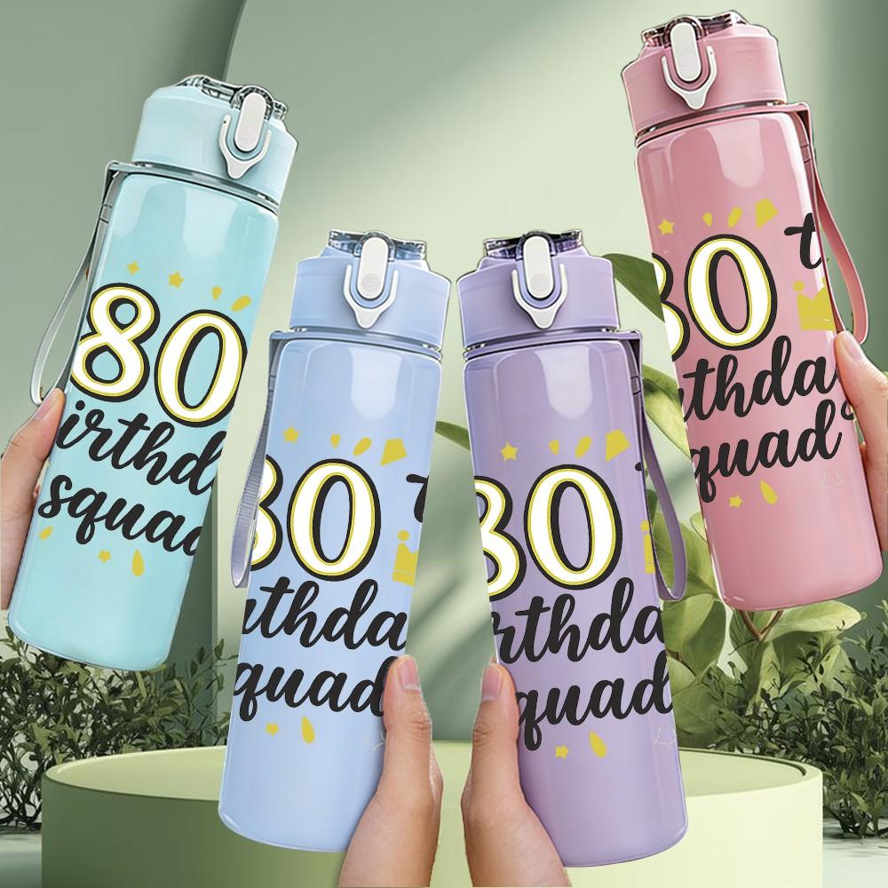 1PC 80th Birthday Squad 750ml Color Plastic Sports Water Bottle Leakproof Flip Straw Lid Suitable for Sports Office Home Use
