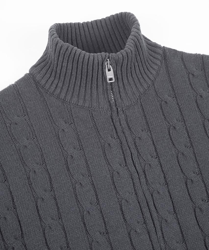 BIRBANTE Washable Cotton Cable Two-Way Knit Zip-Up - Grey
