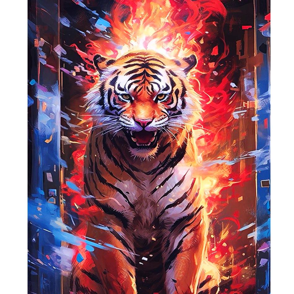 Frame Diy Painting By Numbers Starter Kits Tiger Animals Handicrafts Wall Art Picture With Numbers Acrylic Paint Artwork For Home Decors 40x50