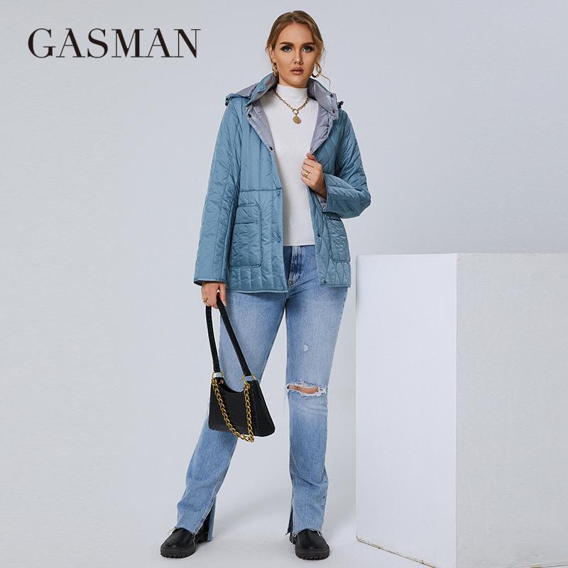 Gasman Женская осенне-зимняя куртка. Двусторонняя парка. Дизайнерская съемная шапка на кнопках. Пальто женской модной марки больших размеров 21871.