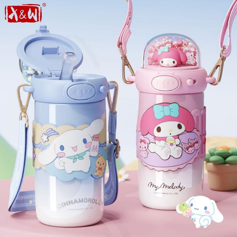 X&W Sanrio Термокружка с трубочкой Мультяшная Куроми Бутылка для питьевой воды Вакуумные фляги из нержавеющей стали с 3D креативной крышкой Подарки для детей