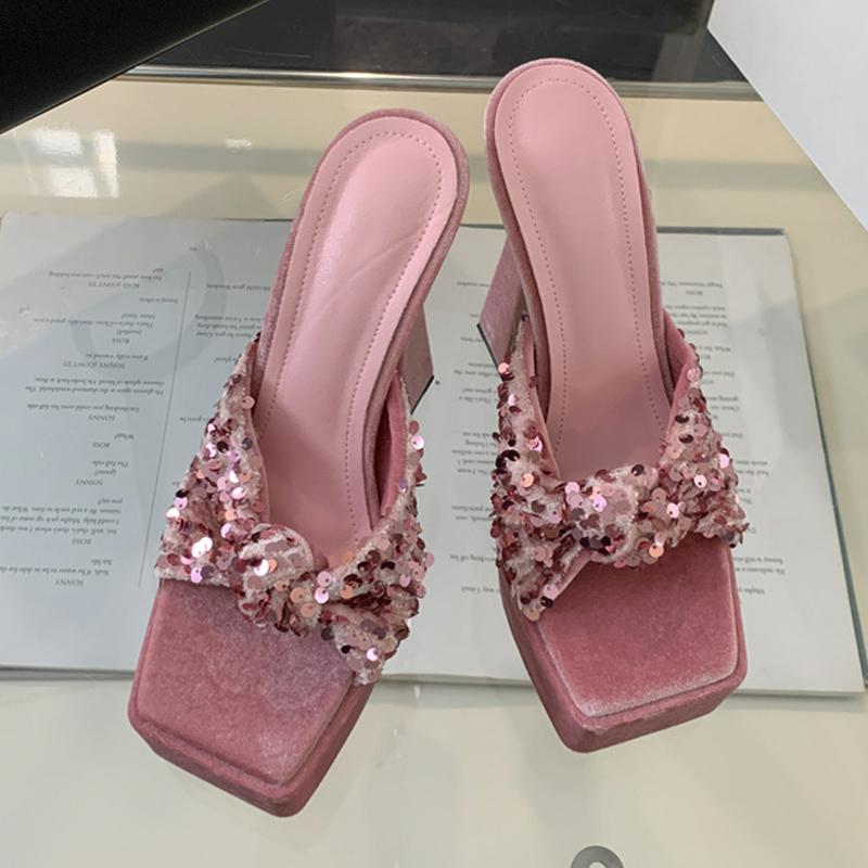 Liyke Street женские сексуальные туфли с квадратным носком на очень высоком каблуке, современные тапочки с плиссировкой в виде рыбьей чешуи, сандалии на узкой платформе, женские туфли