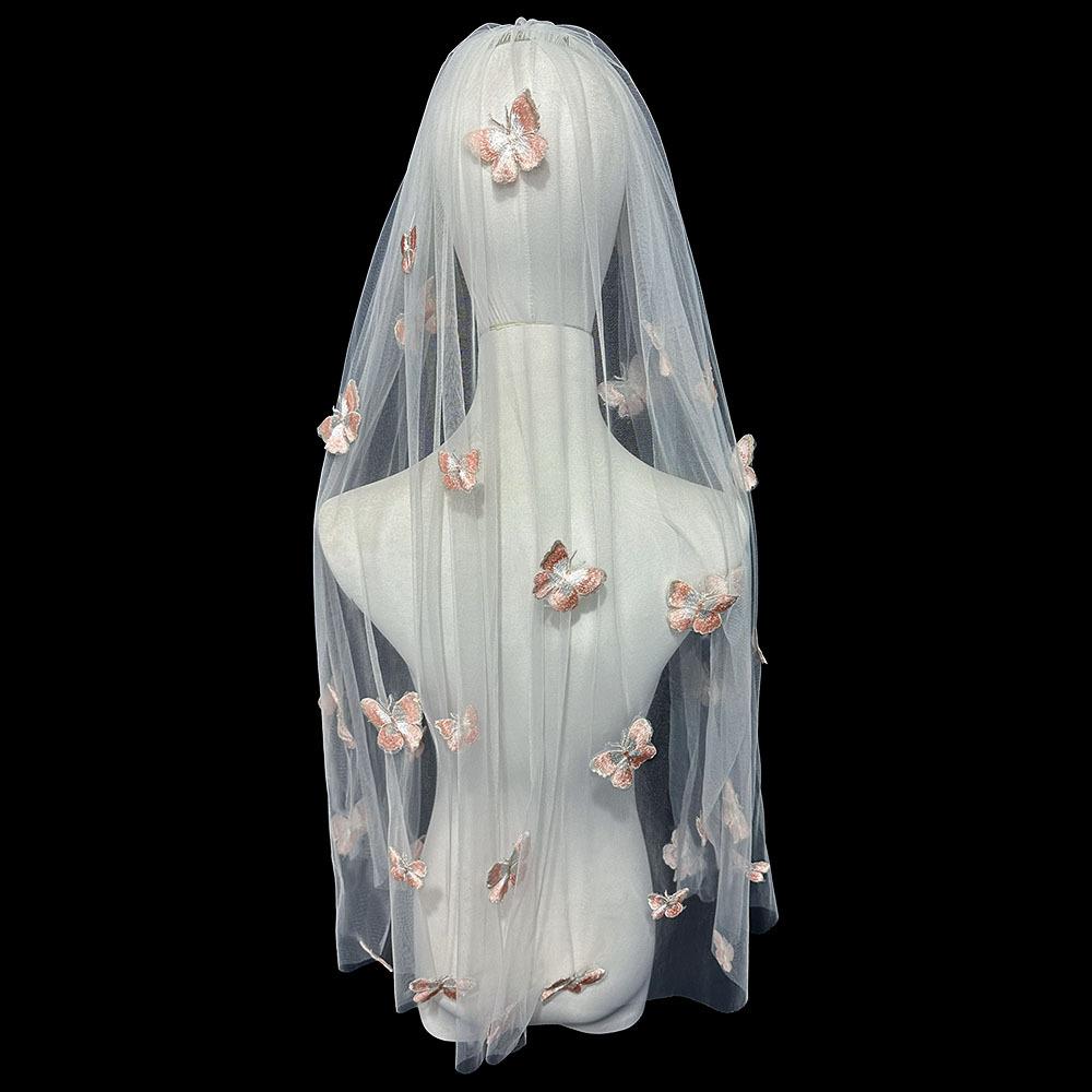 Розовая бабочка Фата Сертификат Регистрация Невеста Свадебный головной убор Супер Фея Фотография Фото Реквизит Фата Головной убор