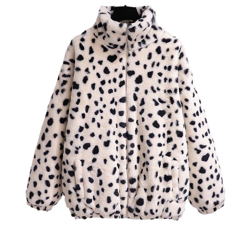 Новая куртка с леопардовым принтом на молнии и воротником-стойкой, осенне-зимняя, средняя и длинная, искусственный мех кролика, женская одежда, утолщенный теплый меховой топ