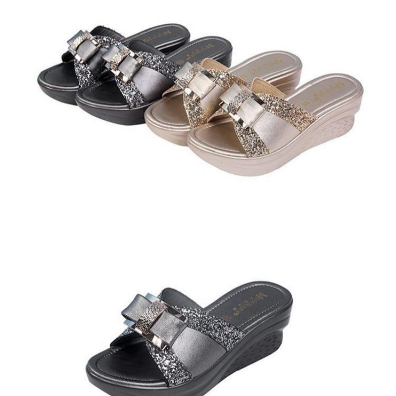 Летние женские повседневные тапочки с открытым носком, новые модные женские шлепанцы на платформе и высоком каблуке, удобные тапочки на танкетке