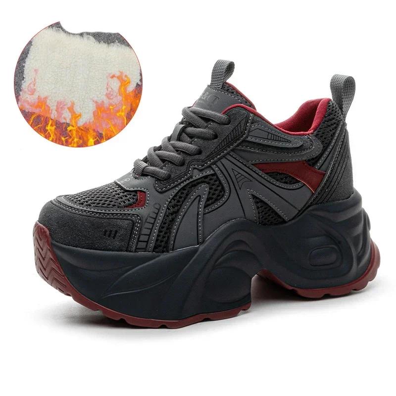 Модные 7 см Воздушная сетка Этнические Удобные Весенние Балетки Резина Роскошные Массивные Кроссовки Лаконичные Женские Осенние Лоферы из Синтетической Кожи