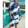 Summer New Men's Suit 3D Printig Geometric Patterns Short Sleeve  Shirt Shorts Suit Fashion Men's Two Piece Set