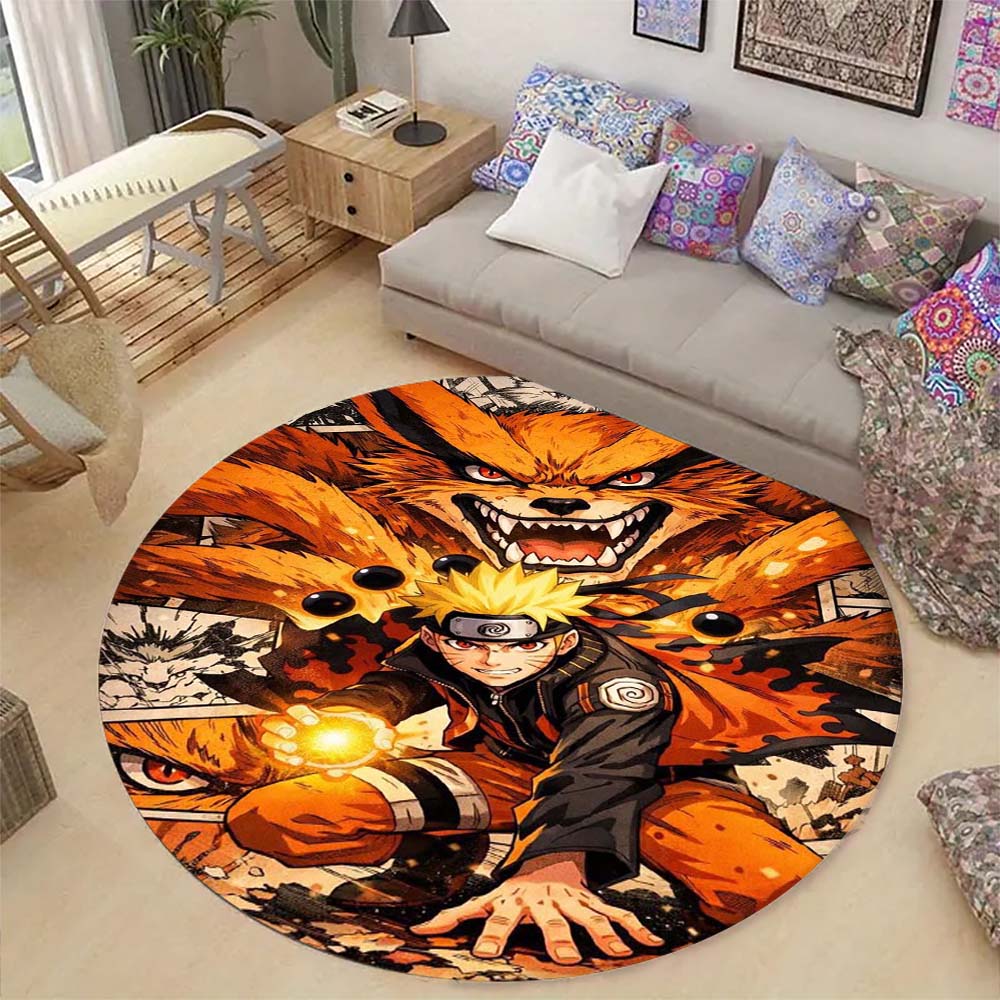 Cartoon Naruto Round Area Rug Soft Plush Carpet Non-Slip Mat for Bedside Sofa Gaming Room Home Decoration
