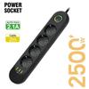 2500W EU Plug AC Outlet Multiprise Power Strip 2m Extension Cord Electrical Socket Network Filter With 3 USB Ports Fast Charging
