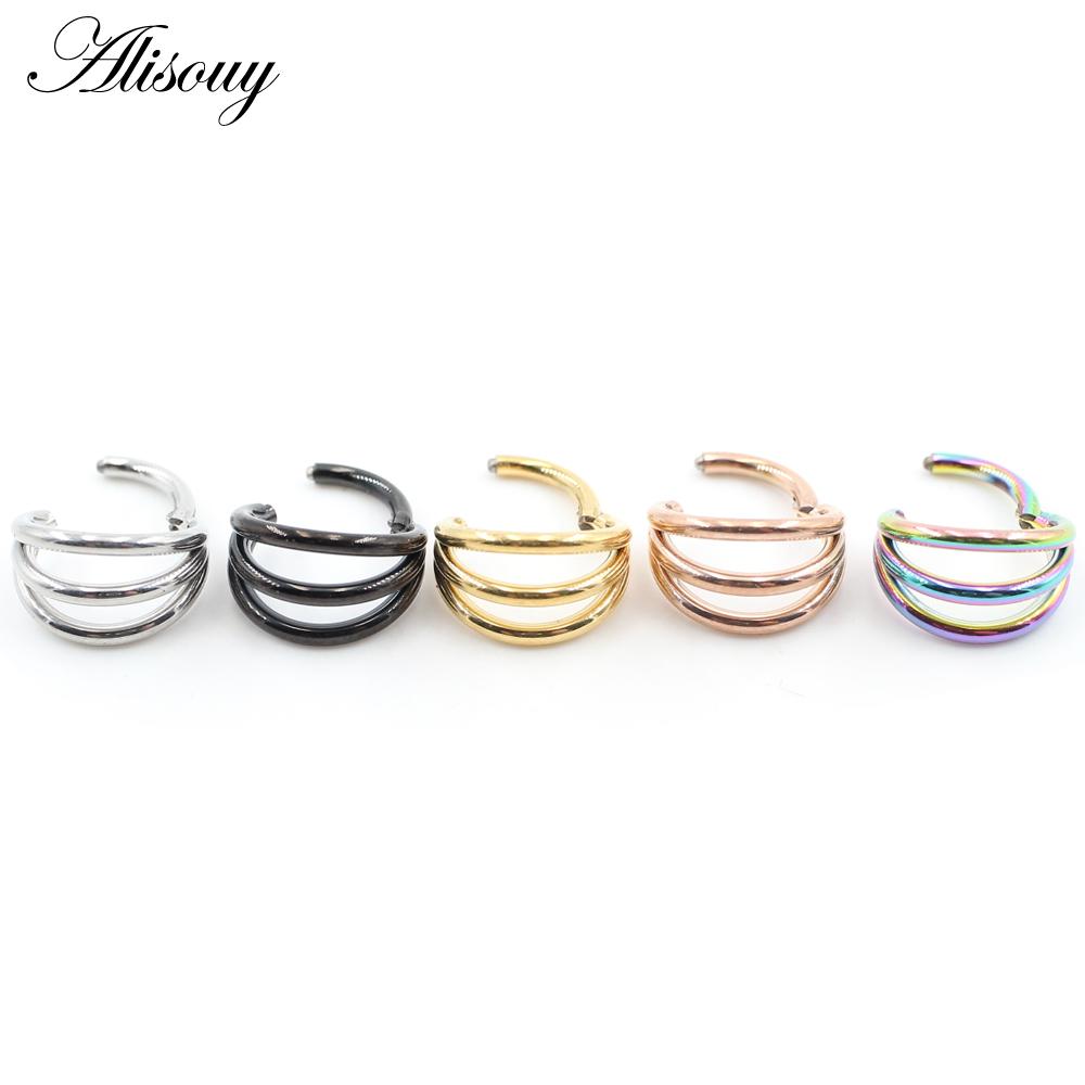 Alisouy 1 шт. Трехслойные серьги для хряща из нержавеющей стали 316L с шарнирным пирсингом для перегородки носа, кольца-кликеры, сегментные кольца