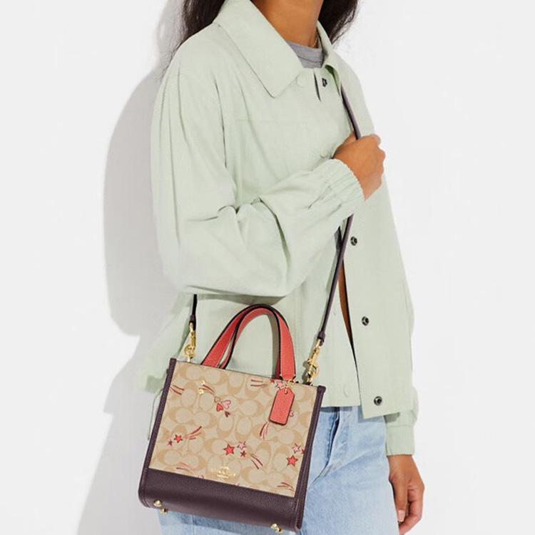 New COACH Dempsey PVC Tote Bag Shopping Bag Crossbody Bag Shoulder Bag Handbag Small Size Women's Dark Brown & Khaki CJ646-IMOT4