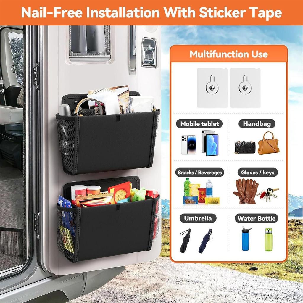2PCS RV Shoe Storage Rack, Wall Mount Organizer with Pocket Bag for Camping Motorhome Kitchen Office Door