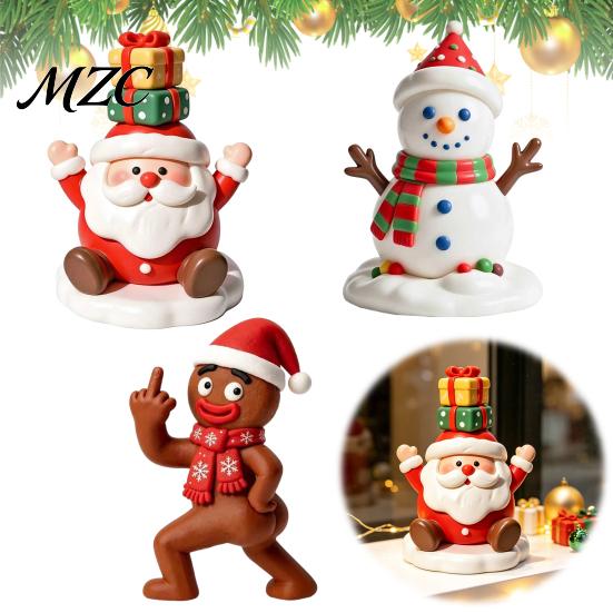Decorative Clay Style Cartoon Statues Christmas Resin Figurine, Cute Santa Snowman Gingerbread Man Compact Decor for Office Statue, Festive