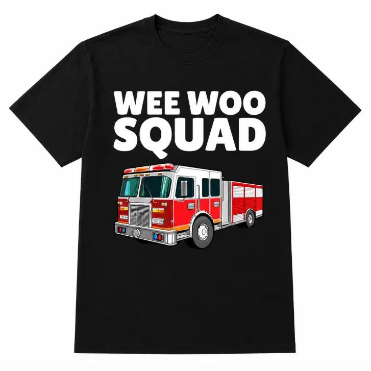Funny Fire Truck Shirt Wee Woo Squad Firefighter Graphic Tee