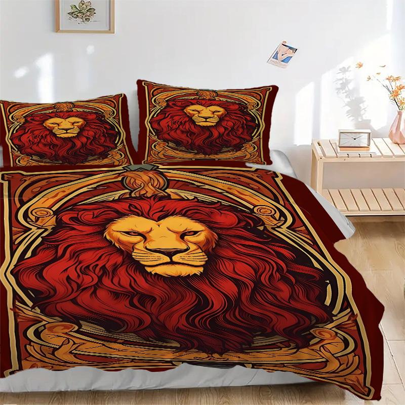 3pcs Lion Art Bedding Set. Soft and Comfortable with No Core Included (1x Duvet Cover + 2x Pillow Covers) yy251009206