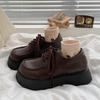 Retro Style Small Leather Shoes Women's Autumn 2025 New Student Big Head Shoes Heightened British Style Basic Black Single Shoes