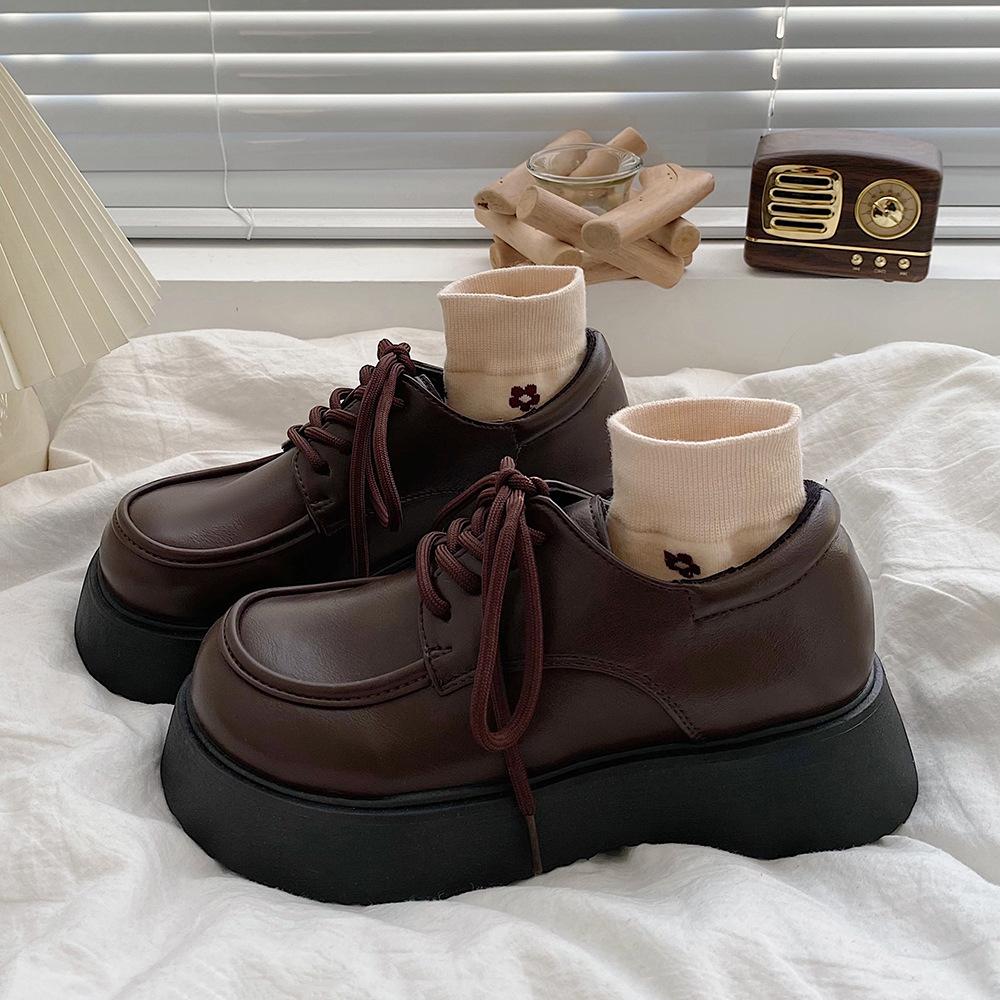 Retro Style Small Leather Shoes Women's Autumn 2025 New Student Big Head Shoes Heightened British Style Basic Black Single Shoes