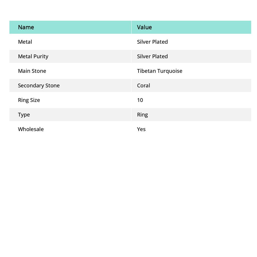 Натуральная тибетская бирюза, коралловый драгоценный камень, кольцо ручной работы, размер 10 h0d30