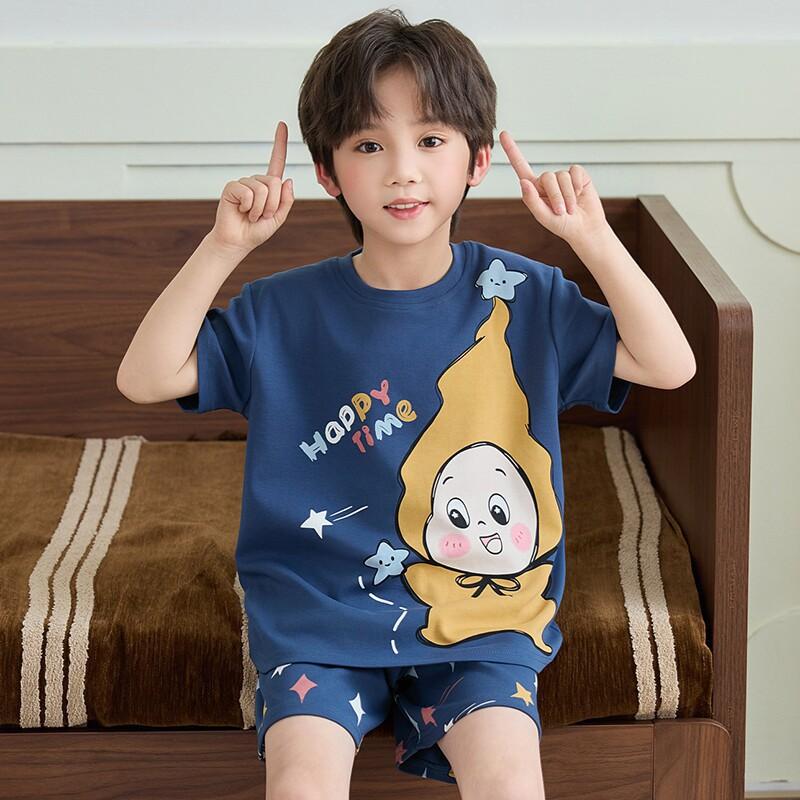 Boys Cotton Short Sleeve Pajama Set Lightweight Sleepwear Kids 8 Years Cartoon Print Home Outfit