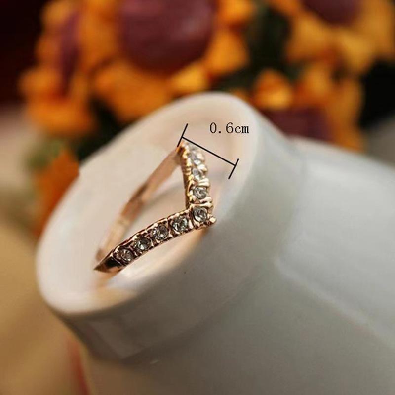 V-Shape Cubic Zirconia Ring for Women, Rose Gold Plated Stackable Band, Elegant Wedding Engagement Jewelry Gift