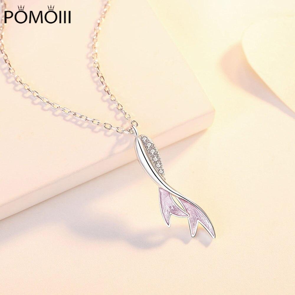 New 925 Sterling Silver Women Necklace Fashion Simple Fish Tail Pendant Beautiful Micro-set Zircon Clavicle Chain Jewelry Gift