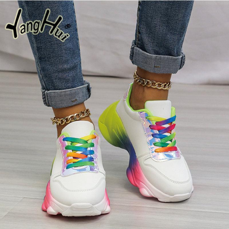 Женские кроссовки из вулканизированной кожи, разноцветные, спортивные, повседневные, удобные, кроссовки на платформе для бега, износостойкие, 2024 Zapatos De Mujer