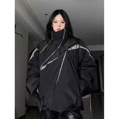 Y2K Лоскутные женские парки Bf Корейская свободная уличная одежда Нерегулярное пальто на молнии с воротником-стойкой Куртки с длинными рукавами