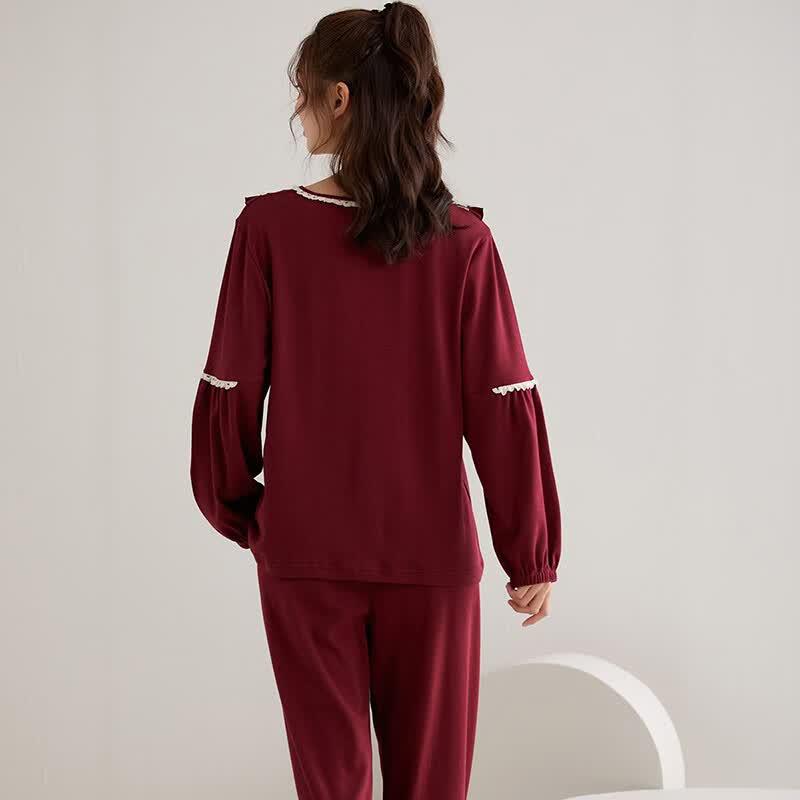 Fenteng Women's Pure Cotton Festive Red Loungewear Set