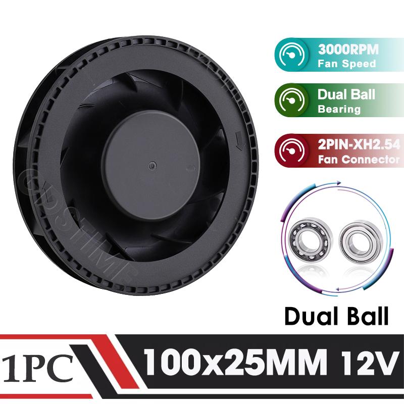 1Pcs Gdstime DC 12V Fan 100mm 100mmx100mmx25mm New Centrifugal Turbo Cooler Fan 10cm 100x25mm Dual Ball Turbo Blower Fan