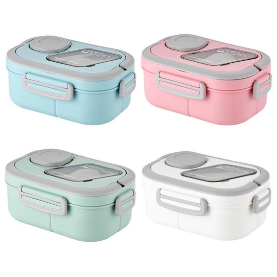 Коробка для обеда Двухслойная коробка для бенто Легко носить с собой Герметичный контейнер для обеда с коробкой для соуса для офисной школы