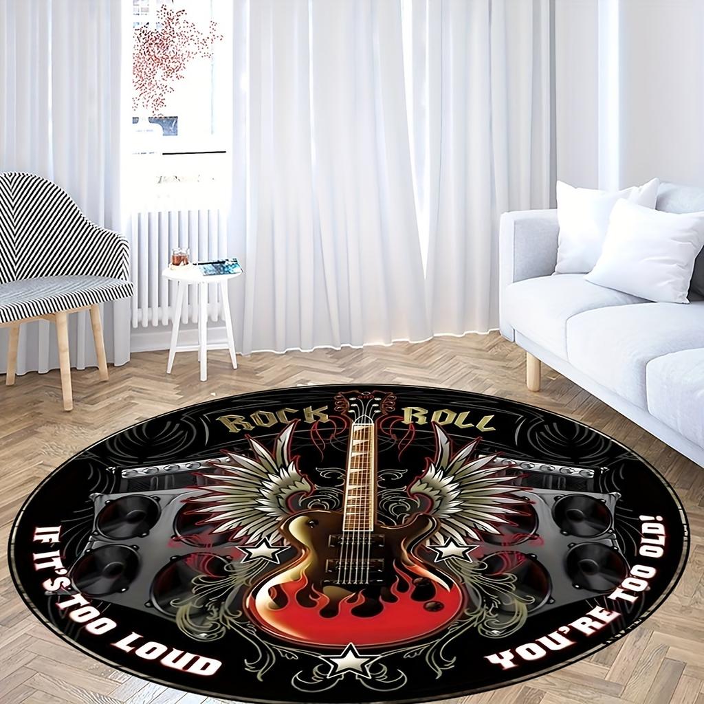 Круглый ковер Rock Guitar Музыкальный инструмент Фланелевый ковер для любителей музыки Декор студии Дизайн электрогитары Напольный коврик Заявление