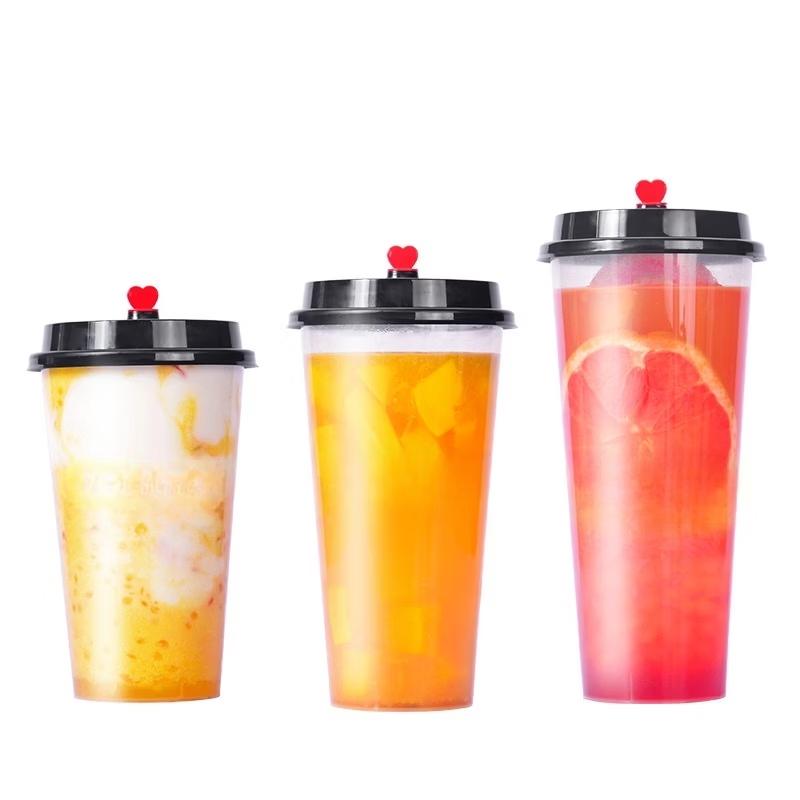 Disposable Frosted Milk Tea Cups with Lids