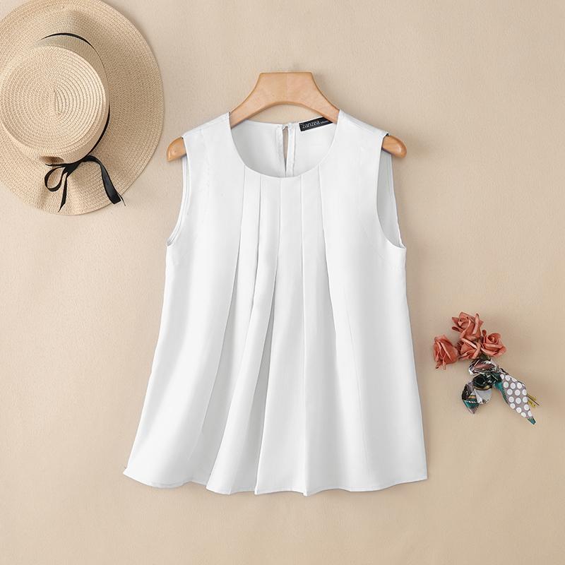 ZANZEA Женские повседневные летние майки без рукавов с круглым вырезом
