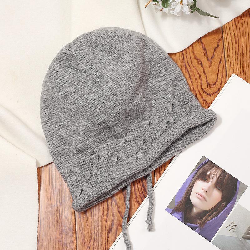 Rawstring Detail Stretchy Slouchy Beanie Hat, Unisex Solid Color Soft Adjustable Winter Knitted Skull Cap