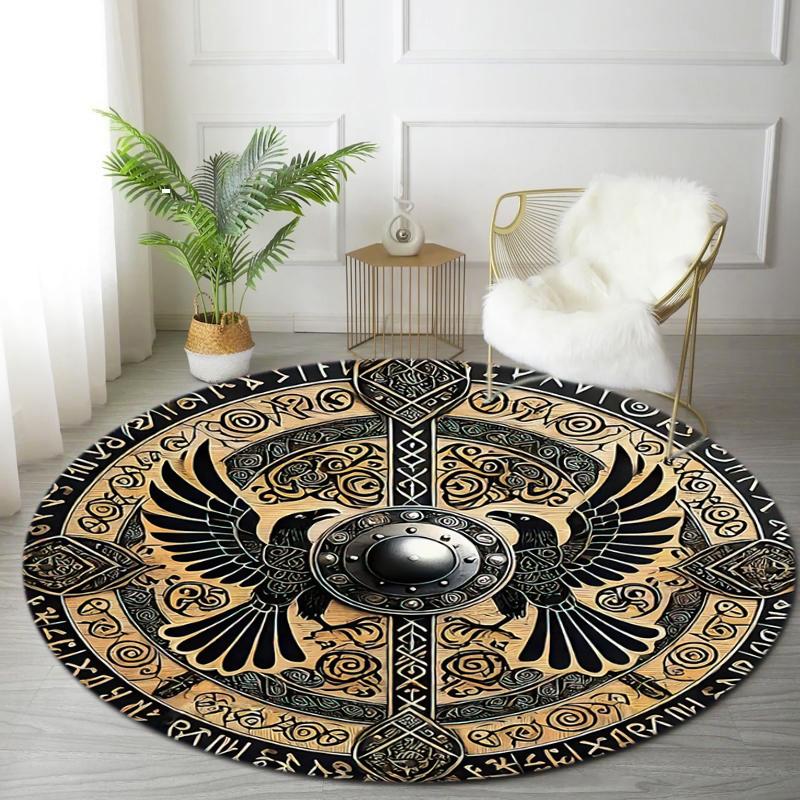 1Pc Viking theme Printed circular carpet, home door mat, outdoor travel protection carpet A12