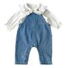 Baby Clothes for Girls Overalls Shirt Rompers Coveralls Clothes Blouse Cute Korean Style Denim Cotton Kindergarten School Blue Floral Pattern 90