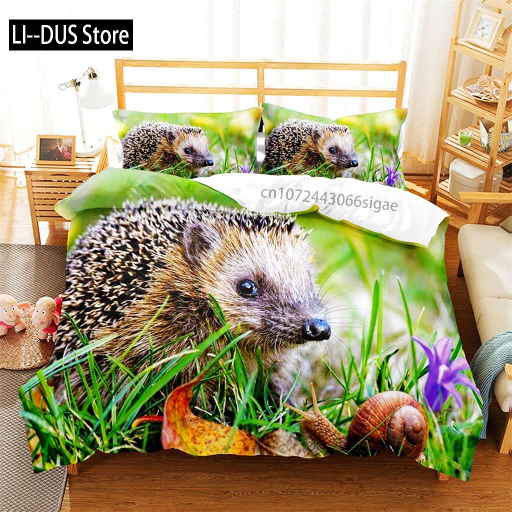 Hedgehog Duvet Cover Cute 3D Wildlife Animal Polyester Comforter Cover Bedding Set For Home Bedroom Decorations Women Children